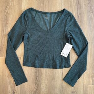 Athleta Softluxe Top Womens Medium Dark Green Heather V-Neck Cropped NWT